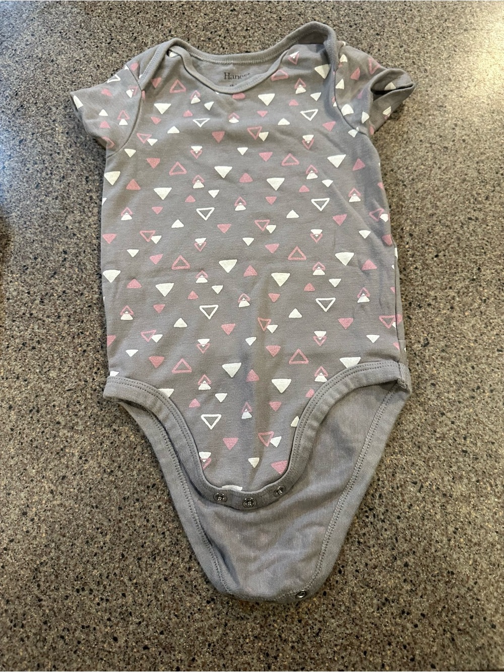 Hanes Gray One-Piece with Pink and White Triangle Print